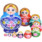 Blå 10-pack ryska babuschka-dockor Matryoshka handgjorda