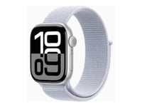 Apple Watch Series 10 (Gps) - 42 Mm - Silveraluminium - Smart Klocka Med Sportögla - Mjukt Nylon I Dubbla Lager - Blå Moln - Handledsstorlek: 130-200 Mm - 64 Gb - Wi-Fi 4, Uwb, Bluetooth - 30 G