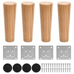 4 Pcs Pieds de Meuble en Bois 12cm 15cm, Pieds Canapé Bois Massif Rond avec Plaque de Montage Vis Tapis Antidérapant, Rechange Pieds de Table Bois, Pieds de Fauteuil Armoire Lit pour Sofa (15cm)