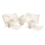 Villeroy & Boch NewWave Caffè ensemble à cappuccino pour 4 personnes, 8 pièces, tasses à café en porcelaine premium, design blanc arrondi, adapté au lave-vaisselle