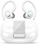 Ecouteurs Bluetooth sans Fil Sport,48H Écouteurs Bluetooth 5.3 avec CVC8.0 Antibruit,IP7 Étanche Oreillette Bluetooth Contrôle Tactile,Écran LED Casque Bluetooth pour Running/Gym Blanc