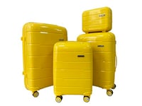 CELIMS - Set Valise en Polypropylène Jaune 4 pièces | Valise Cabine + Valise Moyenne + Valise Grande Taille + Vanity | Élégance et Fonctionnalité