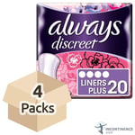 4x Always Discreet Panty Liners Plus - Pack of 20 - For Light Bladder Weakness