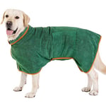 PETTOM Peignoir Chien Super Absorbante en Microfibre, Serviette de Bain pour Chien Séchage Rapide, Peignoir de Bain pour Chien Réglable (Vert, M)