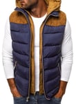 FEOYA Veste Matelassée sans Manche Homme Coton Gilet Doudoune à Capuche Hiver Chaud 6XL Manteaux Blouson sans Manches Rembourré Grande Taille Gilet avec Capuche Poche Gilet Bicolore Zippé Bleu marine