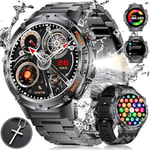 ESFOE 2025 Montre Connectée Homme avec Torche LED,1,43" AMOLED Montre Connectée Militaire avec 530mAh Akku 5ATM Étanche Fitness Tracker 132 Modes de Sport,Smartwatch avec Appel Bluetooth Android iOS