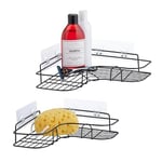 Relaxdays Étagère d'angle pour la Douche, Lot de 2 paniers, Porte-shampoing, sans perçage, 2 Tailles, en métal, Noir