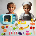 Kitchen Set Blue Microwave Oven Pretend Play Play Set with Realistic Food Toys