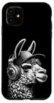 Coque pour iPhone 11 Lama a Casque DJ équipement de Concert de Musique Audiophile