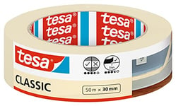 tesa Masking Tape CLASSIC - Painter's Tape for Masking During Painting Work - Solvent-free, Removable without Residue - 50 m x 30 mm, beige