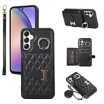 Phone Case For Samsung Galaxy A54 5G Wallet Cover with Crossbody Shoulder Strap and Leather Credit Card Holder 360°Rotation Ring Kickstand Cell Accessories A 54 54A SM A546U 2023 Girls Men Black