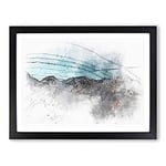 Plane Over Mountains In Spain Sketch Modern Art Framed Wall Art Print, Ready to Hang Picture for Living Room Bedroom Home Office Décor, Black A3 (46 x 34 cm)