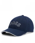 BOSS Green Cap-US Mens Logo-Embroidered Cap in Woven Piqué NOS - Dark Blue - One Size