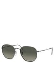 Ray-Ban Hexagonal Gunmetal Irregular Frame Sunglasses - Grey