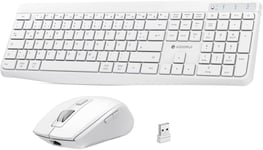 Clavier Et Souris Sans Fil, Rechargeable, Silencieux, Clavier Allemand Qwertz Avec 12 Touches De Fonction 2,4 Ghz, Clavier Et Souris Pour Windows, Macos, Linux - Blanc