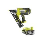 Ryobi - Pack Cloueur de finition incliné à air comprimé 18V One+ R15GN18-0 - 1 Batterie 4.0Ah - 1 Chargeur rapide RC18120-140