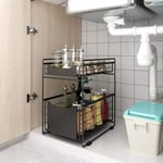 Hofuton Tiroir de rangement à 2 étages sous évier pour cuisine et salle de bain, panier de rangement coulissant en métal, pour la maison et le