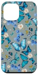 iPhone 12 Pro Max Blue Butterflies on Vintage Mint Green with Floral Accents Case