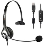 USB Headset with Microphone Noise Cancelling & Audio Controls, Business PC Headsets for Computer Laptop, USB Headphone for Home Office Call Center Skype Zoom Webinar, Clear Chat, Super Light