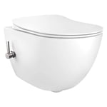 WC suspendu en céramique sans rebord avec mitigeur pour fonction bidet, coloris blanc brillant Deante Peonia CBP6WPW Blanc brillant