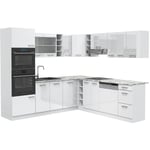 Vicco - Cuisine en angle R-Line, blanc brillant/blanc, 237 x 60 cm sans plan de travail