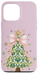 Coque pour iPhone 13 Pro Max Noeud en ruban rose coquette vert sapin de Noël Preppy Holiday