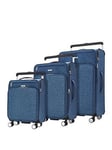 Rock Luggage Rocklite Dlx 3 Piece Set 8 Wheel Soft Unique Lightweight Large Suitcase - Denim Blue