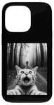 Coque pour iPhone 13 Pro T-shirt drôle chat selfie avec Bigfoot