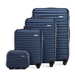 WITTCHEN Travel Suitcase Carry-On Cabin Luggage Hardshell Made of ABS with 4 Spinner Wheels Combination Lock Telescopic Handle Groove Line Set of 4 suitcases Dark Blue