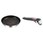 TEFAL Ingenio Preference Poêle 26 cm, Induction, Revêtement antiadhésif, Acier inoxydable & Ingenio Poignée amovible Premium noire, Empilable, Verrouillage sécurité 3 points