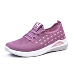 Women Casual Sneakers Spring Summer Breathable Weaving Cotton Fabric Lace Up Low Top Single Shoes Light Anti Skid Ladies Running Shoes Purple