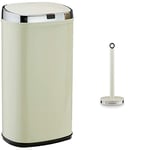 Morphy Richards 971503 Chroma Square Sensor Bin with Infrared Technology, Cream, 42 Litre & 978061 Kitchen Roll Holder, Dimensions Range, Ivory Cream