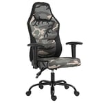 HOMCOM Fauteuil Gaming Militaire - Chaise Gamer - inclinable, Hauteur réglable Assise & accoudoirs, pivotant - Polyester Noir Vert