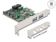 Delock PCIe til USB-adapter PCI Express x1 Card to 2 x external USB 3.2 Gen 1 Type-A + 1 x internal 19 pin USB pin header male - Low Profile Form