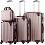 PROVITERA Lot de 3 valises rigides en ABS, valises rigides M-L-XL poignée télescopique et 4 Roues Easy Roll, Serrure à Code, Chariot de Voyage Robuste avec Bagage à Main, 3 + 1 Rose, Moderne