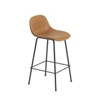 Muuto Fiber Barstool metal legs Refine leather cognac-Black