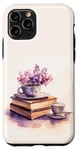 Coque pour iPhone 11 Pro Aquarelle Purple Pink Flower Books And Coffee