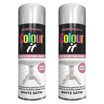 2X White Satin Spray Paint Aerosol Auto Car Lacquer Wood Metal 250ml