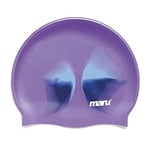 MARU Bonnet de Bain 100% Silicone, Unisexe pour Adulte, Bonnet de Bain léger pour Homme et Femme, Confortable et Durable, conçu au Royaume-Uni (Violet/Bleu, Taille Unique)