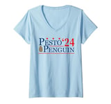 Womens Pesto The Penguin Pesto Cute Big Fat Penguin V-Neck T-Shirt