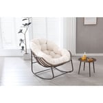 Rocking chair, Fauteuil rembourrée - Chaise berçante en rotin d'extérieur, cadre en acier, Style Scandinave - Blanc