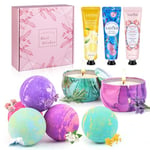 Bombe de Bain Coffret Cadeau Femme, 5 Boule de Bain 2 Bougie Parfumées 3 Creme Main, Cadeau Anniversaire Femme, idee Cadeau Femme, Cadeaux pour Femmes