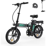 HITWAY 16" City Folding E-Bike Elcykel, 250W motor, autonomi 35-70km, 3 hastigheter Max 25km/h, Pedal Assist, Svart Svart