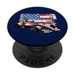 Vintage Auto Racing Car American Flag 4th of July, Auto Race PopSockets Adhesive PopGrip