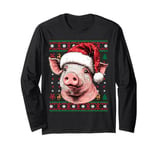 Pig Santa Hat Ugly Christmas Funny Holiday Pig Lover Long Sleeve T-Shirt