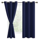 DWCN Navy Blue Blackout Curtains with Tiebacks for Bedroom Thermal Insulated Solid Eyelet Curtains for Living Room,2 Panels,46" Wide x 72" Drop