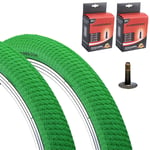 2x Vandorm 20 x 2.00" Drifter BMX Street Green Tyres w/ Schrader Inner Tubes