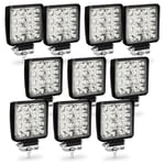 10PCS 48W Phare de Travail Carre a Leds dc 12V 24V Quad Camion Bateau Tracteur Offroad Imperméable - Einfeben