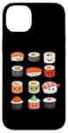 Coque pour iPhone 14 Plus Visages de sushis kawaii mignons type japonais de suchi amateur de nourriture