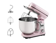 Bestron Robot Patissier, Robot pâtissier super silencieux (65 dB), Robot de cuisine 4-en-1, bol de 6 litres, inclus crochet pétrisseur, fouet et batteur plat, 6 vitesses + fonction Pulse, Rose